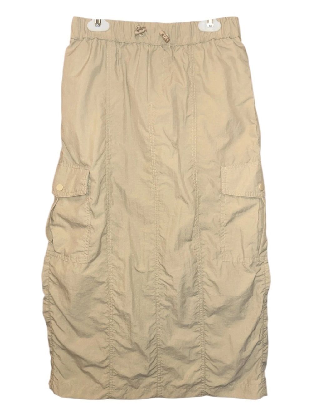 Lush Beige Cargo Utility Maxi Skirt Parachute Drawstring Y2K Gorpcore M - Picture 2 of 6
